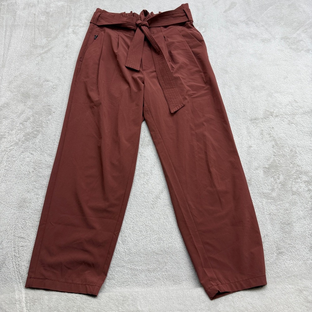 Athleta Skyline Pant II Women 2 Brown Tie Waist Pleated Straight Travel Commuter
